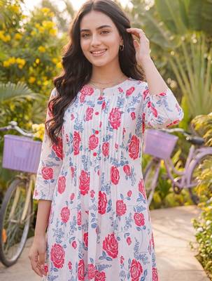 Women Floral Printed Regular Pure Cotton Kurta with Trousers 2