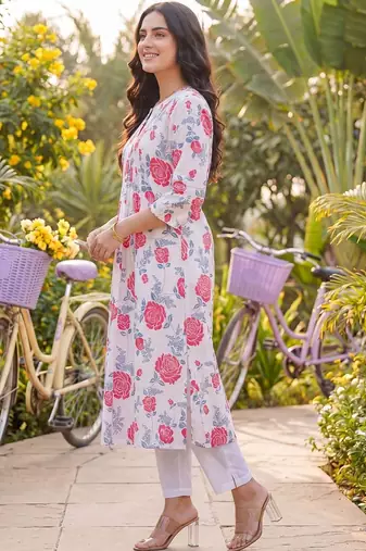 Women Floral Printed Regular Pure Cotton Kurta with Trousers