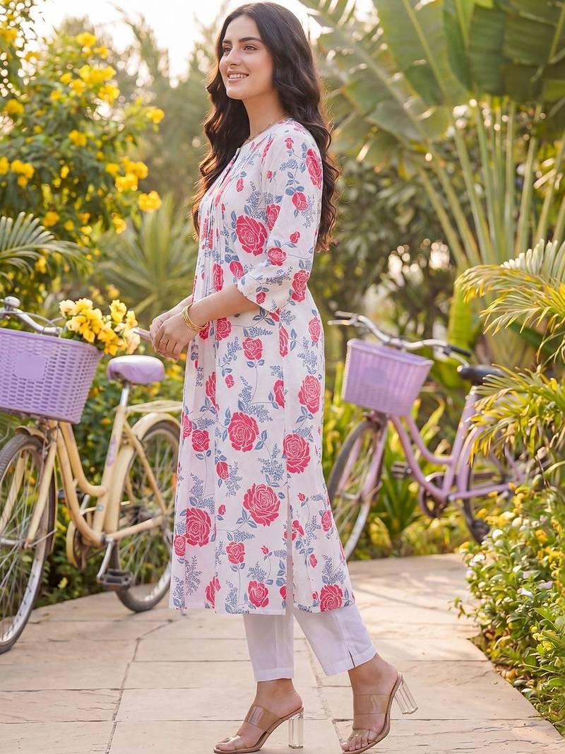 Women Floral Printed Regular Pure Cotton Kurta with Trousers