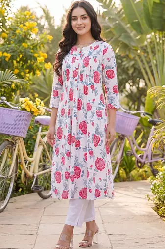 Women Floral Printed Regular Pure Cotton Kurta with Trousers