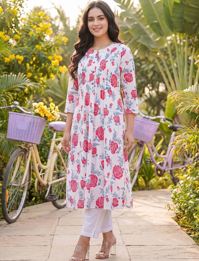 Women Floral Printed Regular Pure Cotton Kurta with Trousers