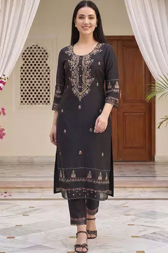 Women Ethnic Motifs Embroidered Regular Thread Work Kurta with Trousers & With Dupatta