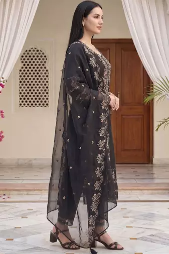 Women Ethnic Motifs Embroidered Regular Thread Work Kurta with Trousers & With Dupatta