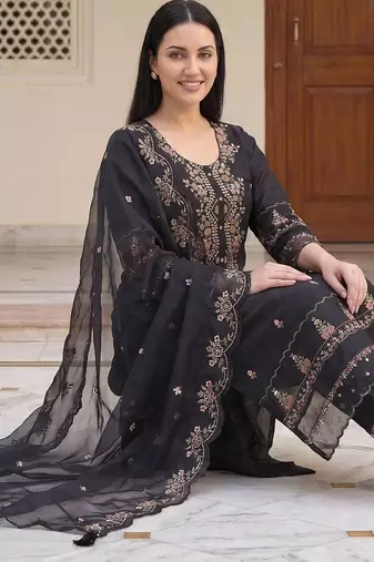 Women Ethnic Motifs Embroidered Regular Thread Work Kurta with Trousers & With Dupatta