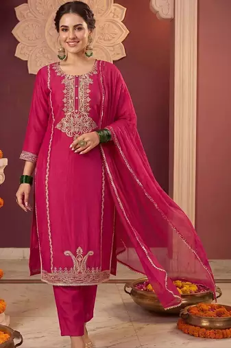Women Ethnic Motifs Embroidered Regular Kurta with Trousers & With Dupatta