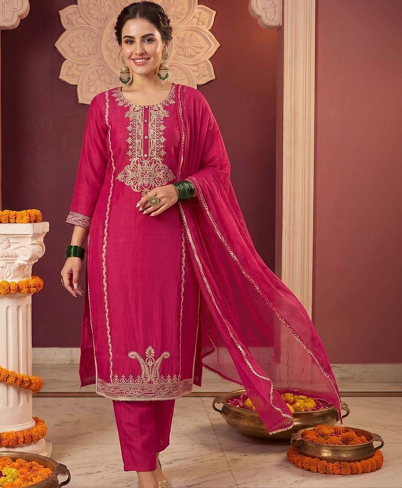 Women Ethnic Motifs Embroidered Regular Kurta with Trousers & With Dupatta