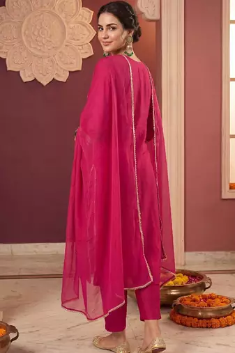 Women Ethnic Motifs Embroidered Regular Kurta with Trousers & With Dupatta