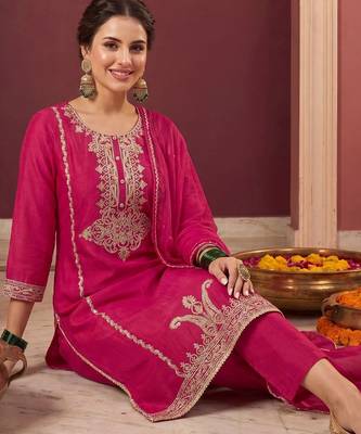 Women Ethnic Motifs Embroidered Regular Kurta with Trousers & With Dupatta 5
