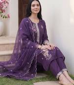 Women Ethnic Motifs Embroidered Regular Thread Work Kurta with Trousers & With Dupatta