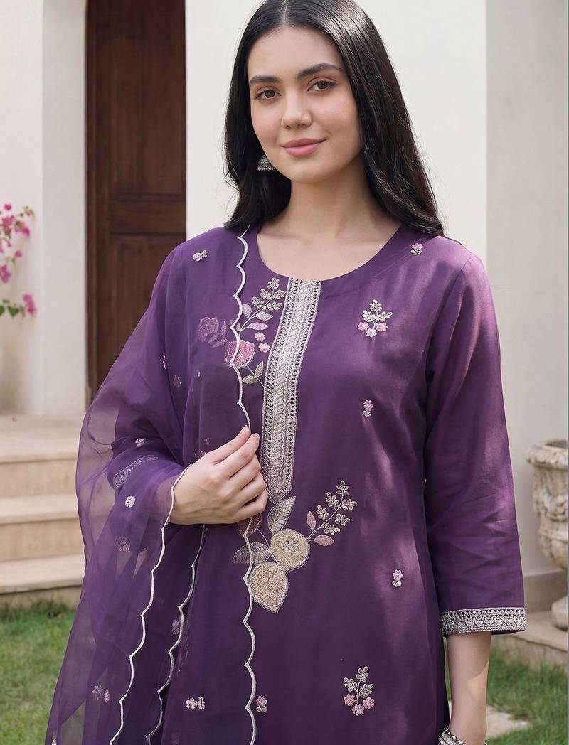 Women Ethnic Motifs Embroidered Regular Thread Work Kurta with Trousers & With Dupatta