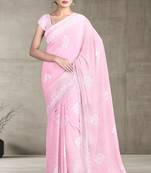 Baby pink & ivory white andhra cotton saree with running blouse