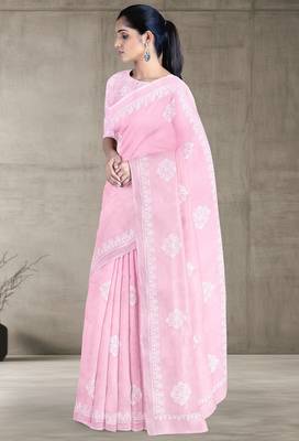 Baby pink & ivory white andhra cotton saree with running blouse 2