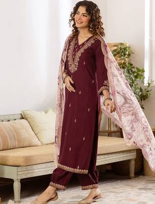 Women Ethnic Motifs Embroidered Regular Kurta with Patiala & With Dupatta 1