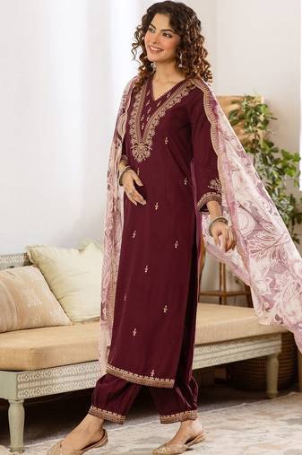 Women Ethnic Motifs Embroidered Regular Kurta with Patiala & With Dupatta