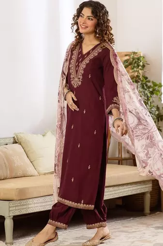 Women Ethnic Motifs Embroidered Regular Kurta with Patiala & With Dupatta