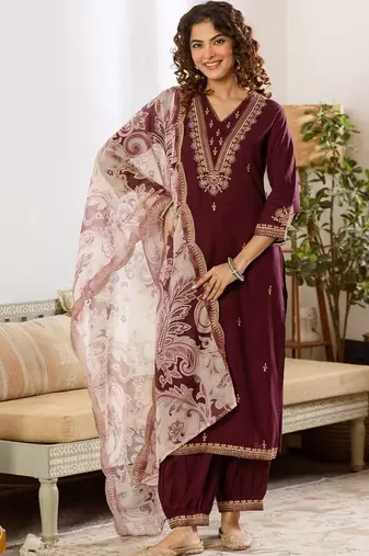 Women Ethnic Motifs Embroidered Regular Kurta with Patiala & With Dupatta