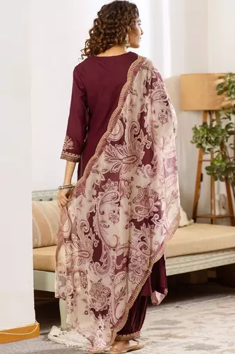 Women Ethnic Motifs Embroidered Regular Kurta with Patiala & With Dupatta