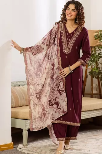 Women Ethnic Motifs Embroidered Regular Kurta with Patiala & With Dupatta