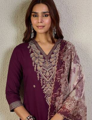 Women Ethnic Motifs Embroidered Regular Thread Work Kurta with Trousers & With Dupatta 1