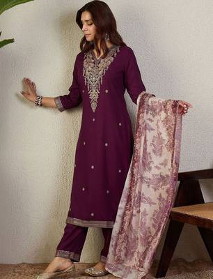 Women Ethnic Motifs Embroidered Regular Thread Work Kurta with Trousers & With Dupatta 3