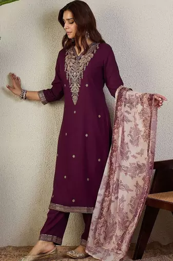 Women Ethnic Motifs Embroidered Regular Thread Work Kurta with Trousers & With Dupatta