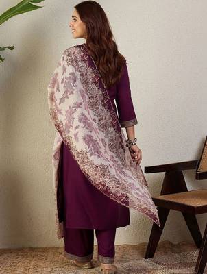 Women Ethnic Motifs Embroidered Regular Thread Work Kurta with Trousers & With Dupatta 6