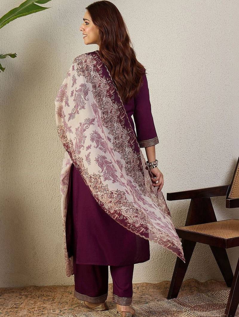 Women Ethnic Motifs Embroidered Regular Thread Work Kurta with Trousers & With Dupatta