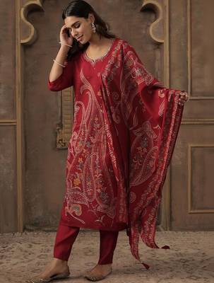 Women Paisley Printed Regular Sequinned Kurta with Trousers & With Dupatta 3