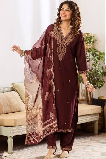 Women Ethnic Motifs Embroidered Regular Thread Work Kurta with Palazzos & With Dupatta