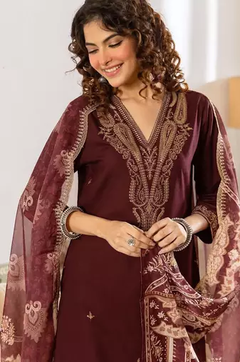 Women Ethnic Motifs Embroidered Regular Thread Work Kurta with Palazzos & With Dupatta