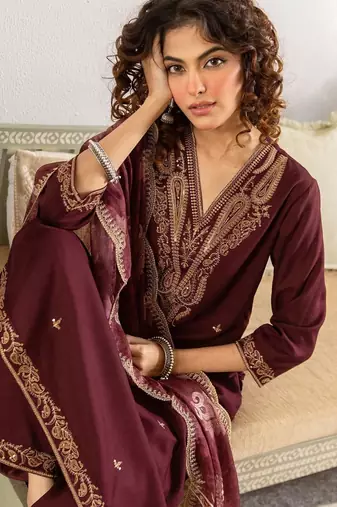 Women Ethnic Motifs Embroidered Regular Thread Work Kurta with Palazzos & With Dupatta
