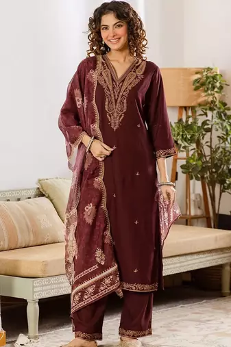 Women Ethnic Motifs Embroidered Regular Thread Work Kurta with Palazzos & With Dupatta