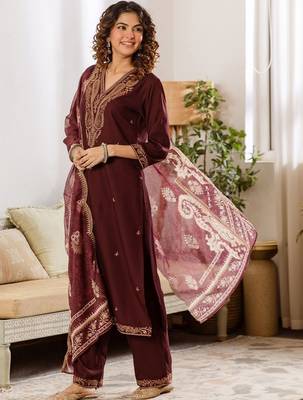 Women Ethnic Motifs Embroidered Regular Thread Work Kurta with Palazzos & With Dupatta 6