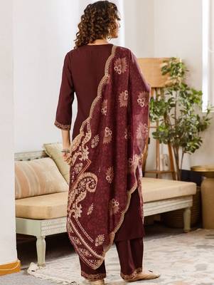 Women Ethnic Motifs Embroidered Regular Thread Work Kurta with Palazzos & With Dupatta 7