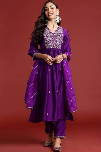 Women Ethnic Motifs Embroidered Empire Liva Kurta with Trousers & With Dupatta