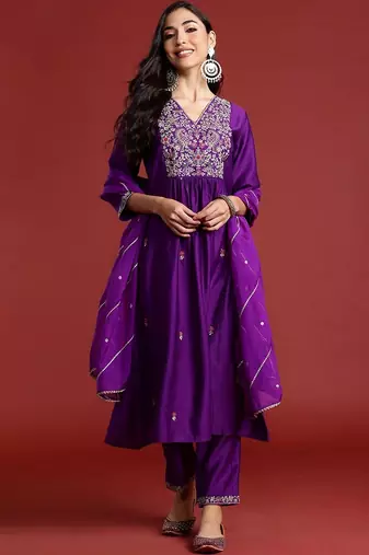 Women Ethnic Motifs Embroidered Empire Liva Kurta with Trousers & With Dupatta