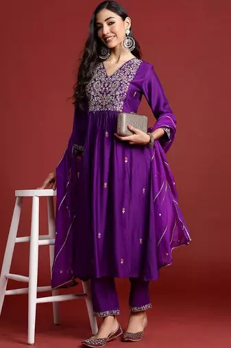 Women Ethnic Motifs Embroidered Empire Liva Kurta with Trousers & With Dupatta