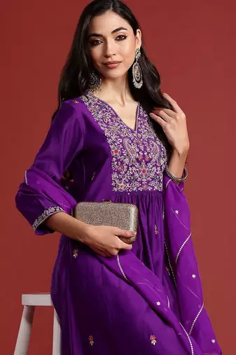 Women Ethnic Motifs Embroidered Empire Liva Kurta with Trousers & With Dupatta