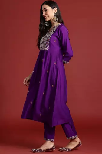 Women Ethnic Motifs Embroidered Empire Liva Kurta with Trousers & With Dupatta