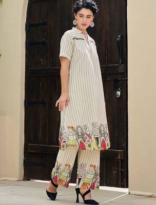 Women Printed Regular Beads and Stones Pure Cotton Kurta with Palazzos 5