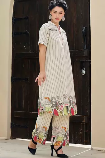 Women Printed Regular Beads and Stones Pure Cotton Kurta with Palazzos