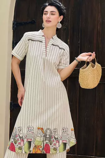 Women Printed Regular Beads and Stones Pure Cotton Kurta with Palazzos