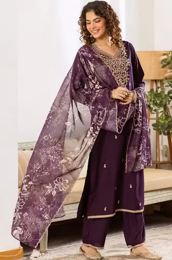Women Ethnic Motifs Embroidered Regular Thread Work Kurta with Trousers & With Dupatta