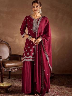 Women Ethnic Motifs Embroidered Regular Thread Work Kurta with Sharara & With Dupatta 1