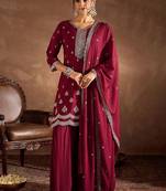 Women Ethnic Motifs Embroidered Regular Thread Work Kurta with Sharara & With Dupatta