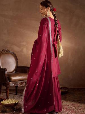 Women Ethnic Motifs Embroidered Regular Thread Work Kurta with Sharara & With Dupatta 5