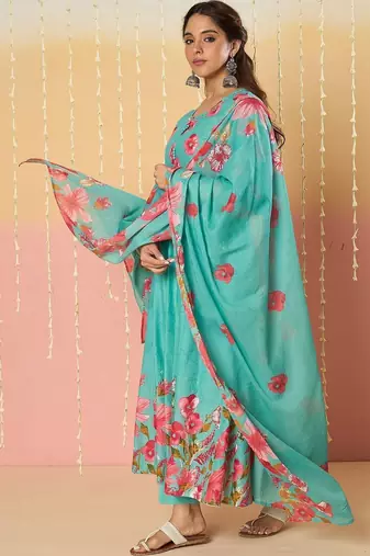 Women Floral Printed Regular Pure Cotton Kurta with Trousers & With Dupatta