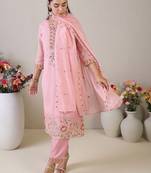 Women Floral Embroidered Regular Thread Work Kurta with Trousers & With Dupatta