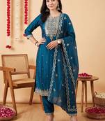 Women Ethnic Motifs Embroidered Regular Thread Work Kurta with Trousers & With Dupatta