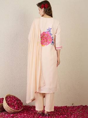 Women Floral Printed Regular Linen Kurta with Trousers & With Dupatta 7